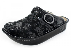 Alegria Seville Black Posy Suede Clog
